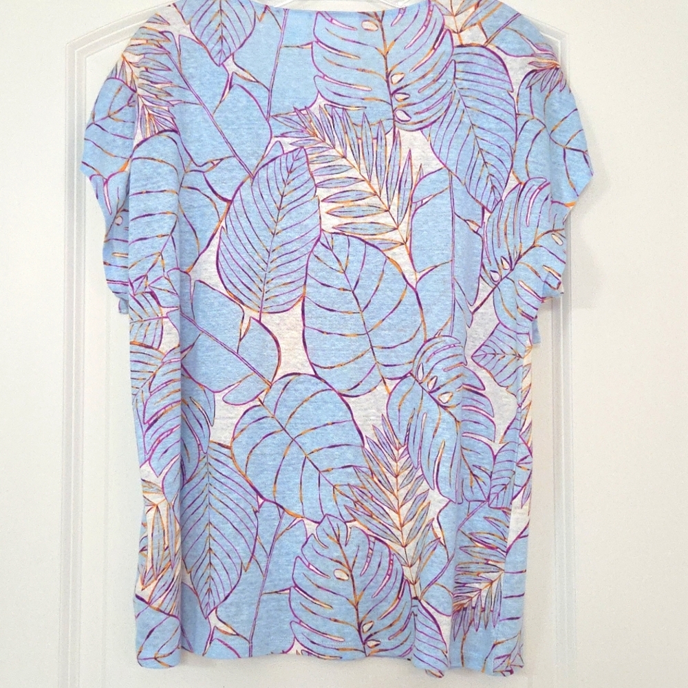 Cynthia Rowley Light Blue and Purple Leaf Blouse - Picture 5 of 9